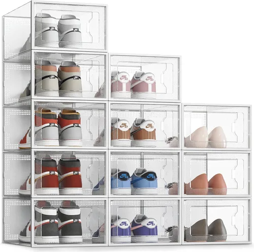 Miniatura 9 de 12 cajas de almacenamiento de zapatos, de plástico transparente apilable, organizador de zapatos para armario, contenedores de zapatos apilables