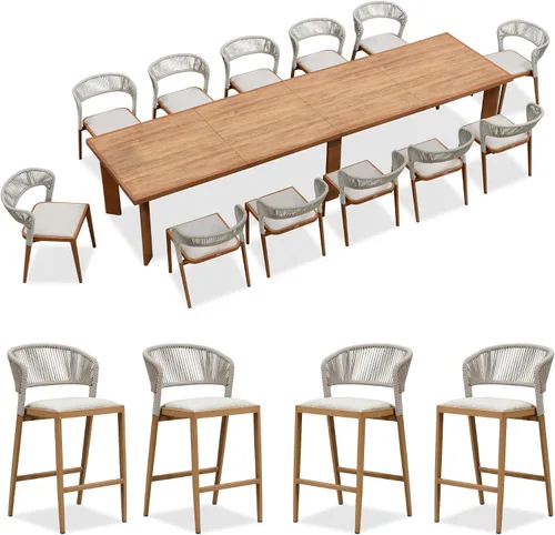 Miniatura 36 de PURPLE LEAF Juego de comedor redondo de 5 piezas de gran tamaño, marco de aluminio y mimbre de ratán para patio, mesa y sillas con cojines