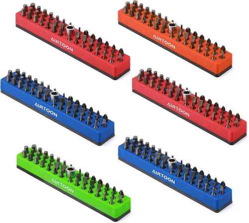 Miniatura 14 de 2 soportes magnéticos para puntas hexagonales de 1/4 de pulgada, almacenamiento de brocas de 43 agujeros con base magnética fuerte, organizador