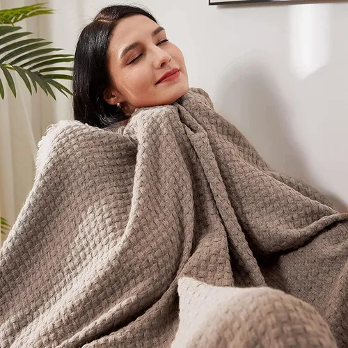 Miniatura 4 de lifein Manta de otoño para el sofá, manta de punto bohemio suave, acogedora manta de punto gofre pequeña y ligera para otoño, cama, silla, sofá