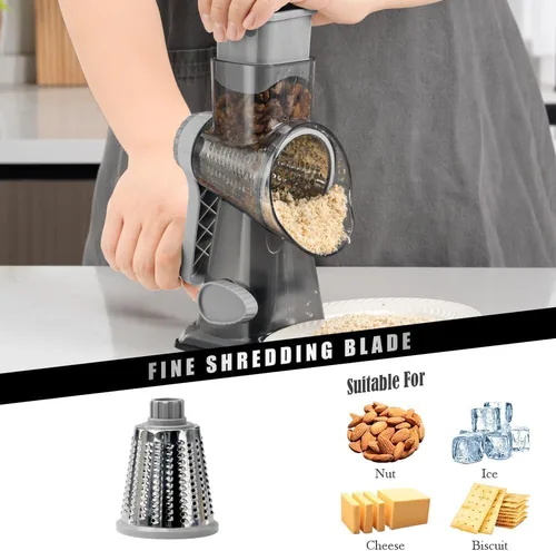 Miniatura 4 de Badelite Rallador de Queso con Manivela Giratoria Rallador de Queso de Acero Inoxidable Rebanadora de Verduras Rallador para Cocina 3 Cuchillas