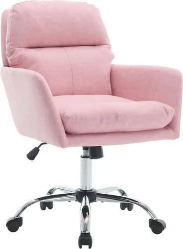 Miniatura 13 de YISHENG Silla de escritorio de piel sintética para oficina en casa, silla giratoria ajustable para computadora con ruedas y brazos, cómoda silla