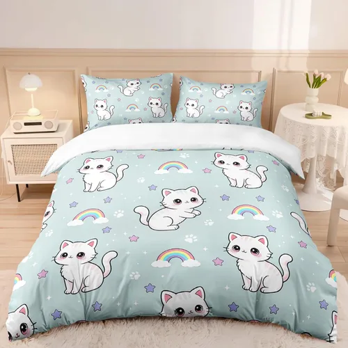 Miniatura 14 de AILONEN Hobby Cat Twin Duvet Cover Set 3 Piece, Blue Sports Art Bedding Pack, Cupcake Ball Microfiber Shell, 2 Pillowcases