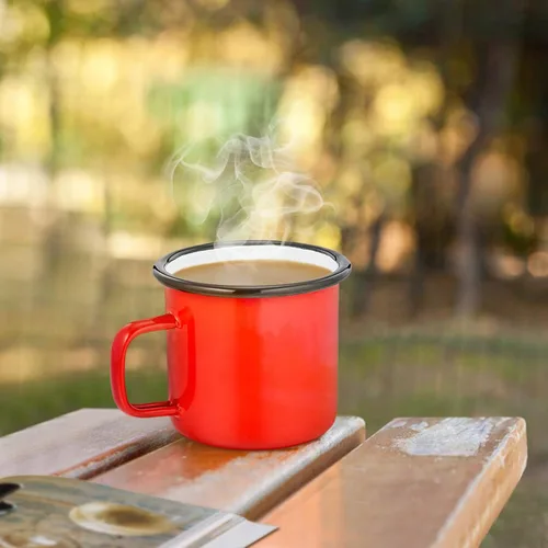 Miniatura 6 de E-far Taza de café esmaltada de 12 onzas, tazas de café para camping, rojo/amarillo/azul/verde, colores saludables y brillantes, juego de 4