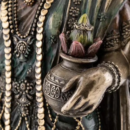 Miniatura 6 de Top Collection Lakshmi Estatua en plataforma de loto, escultura de diosa de la riqueza, la prosperidad, la sabiduría y la fortuna en bronce fundido