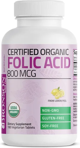 Miniatura 3 de Bronson ácido fólico orgánico, con certificado USDA y Vegetariano, La mejor vitamina prenatal, 1