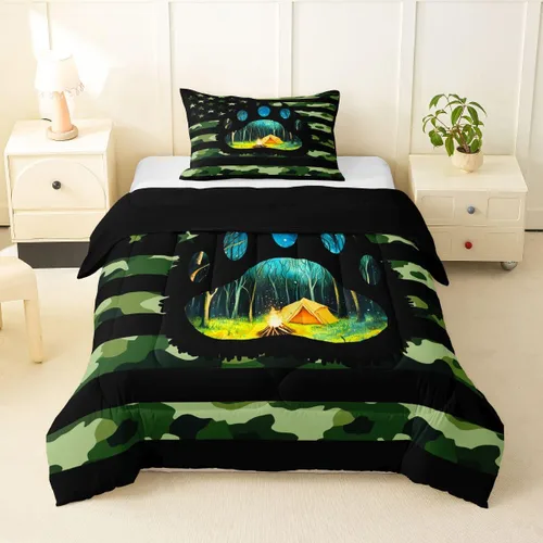 Miniatura 23 de Erosebridal Juego de edredón de pesca tamaño individual para hombres, juego de ropa de cama de peces de lubina para pescadores, niños de caza