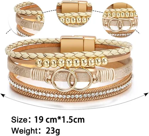 Miniatura 6 de Fesciory - Pulsera de leopardo para mujer, estilo bohemio de cuero multicapa con perlas de cristal