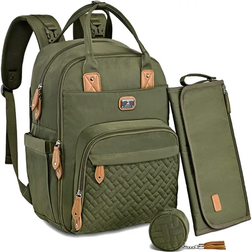 Dikaslon Mochila para pañales con cambiador portátil, funda para chupete y correas para cochecito, bolsas de bebé unisex grandes para niños y niñas,