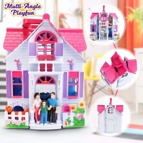 Miniatura 2 de Liberty Imports Mi Hermosa Casa de Muñecas Fold and Go Pretend Play Mini Casa de Muñecas Plegable con Juego de Bolsillo, Figuras de Familia