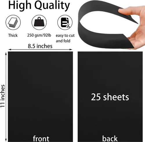 Miniatura 2 de 25 hojas de papel de cartulina negro 8.5'' x 11'', 250 g/m²/92 lb papel grueso para álbum de recortes, invitaciones, impresión y tarjetas DIY