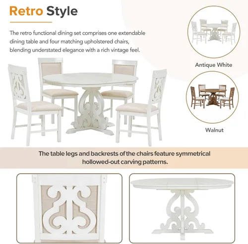 Miniatura 4 de Harper & Bright Designs Juego de comedor redondo extensible de madera de 42 a 58 pulgadas para 4-6, juego de mesa de cocina de 5 piezas con 4 sillas