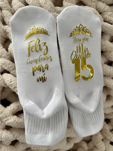 Miniatura 2 de Calcetines Divertidos Mis Quince para Niñas Adolescentes, Regalo de Quinceañera del 15º Cumpleaños, Recuerdo de Fiesta Personalizado