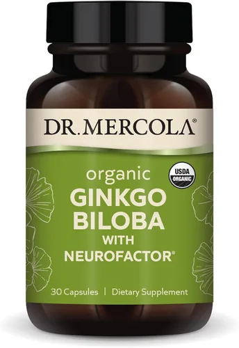 Dr. Mercola Ginkgo Biloba orgánico con NeuroFactor - Apoya la salud cerebral - Extracto de hoja de ginkgo estandarizado - Fruta de café rica en