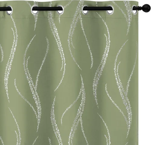 Miniatura 41 de Yakamok Cortinas opacas de 84 pulgadas de largo para sala de estar, con aislamiento térmico, patrón de líneas onduladas doradas, patrón de puntos