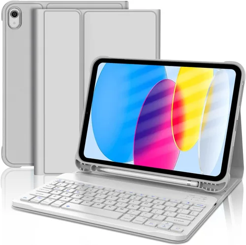 Miniatura 10 de KVAGO Funda para iPad (A16) de 11ª y 10ª generación con teclado, teclado desmontable inalámbrico retroiluminado de 7 colores, funda de teclado folio
