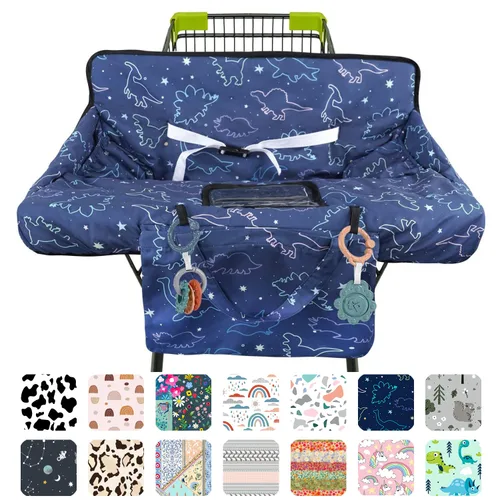 Funda para carrito de compras para bebé, funda para silla alta 2 en 1, con arnés de seguridad, multifuncional, patrón de dinosaurio, color azul