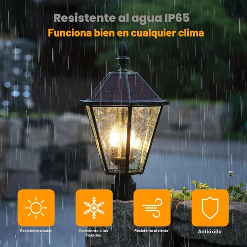 Miniatura 6 de LUTEC 12513LE4-SL-Luz de poste LED solar para exteriores, luz de calle vintage del atardecer al amanecer para césped, patio, jardín, camino, montaje