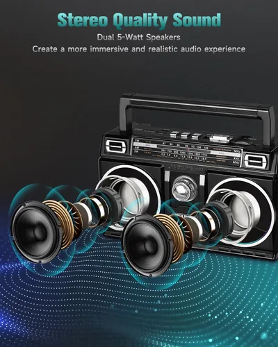 Miniatura 2 de PRUNUS 750 Radio AM FM Portátil con Bluetooth Altavoz Doble, Regalos para Papá y Mamá, Reproducción de Tarjeta USB/TF, Radios Recargables