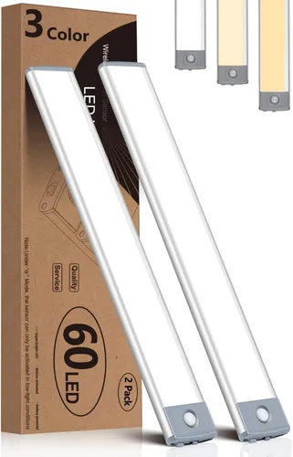 Miniatura 13 de Paquete de 2 lámparas de 30 luces LED con sensor de movimiento, ultradelgadas, inalámbricas y recargables, funcionamiento a batería, para usar Blanco