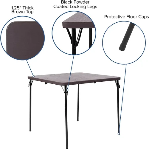 Miniatura 5 de Flash Furniture - Mesa plegable cuadrada de plástico de madera marrón granito de 2.83 pies con asa de transporte
