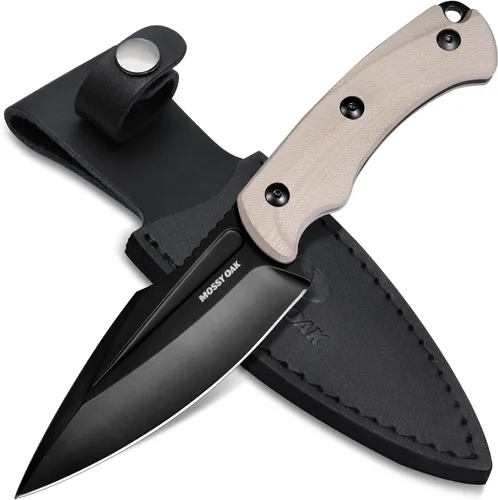Miniatura 9 de MOSSY OAK Cuchillo de caza con funda, cuchillo de hoja fija de espiga completa de 8.5 pulgadas, cuchillos al aire libre para supervivencia, Mango