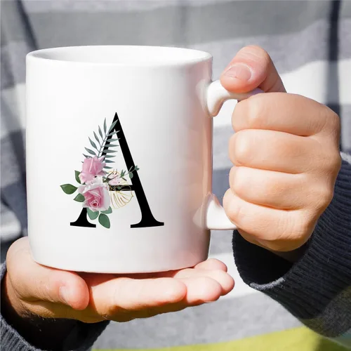 Miniatura 4 de Retreez Ramo botánico floral inicial A-Z con monograma, taza con monograma de cerámica de 11 onzas, regalo de agradecimiento de agradecimiento