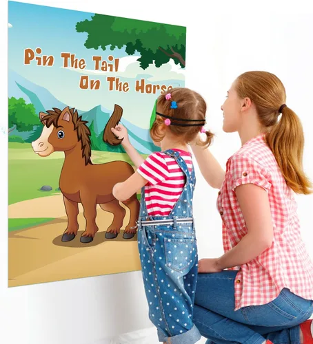 Miniatura 6 de Hxezoc Pin The Tail On The Horse Game para niños, póster de caballo grande, juegos de fiesta para fiesta de cumpleaños, decoraciones de fiesta