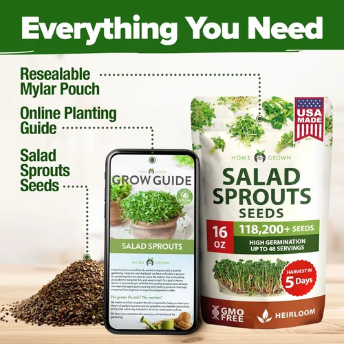 Miniatura 8 de HOME GROWN Mezcla de semillas germinantes de primera calidad, microgreens 118,200 semillas para cultivo en interiores, brócoli, alfalfa, rábano