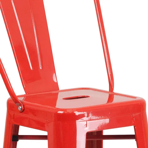 Miniatura 9 de EMMA + OLIVER Paquete de 4 taburetes de bar de metal rojo de 30 pulgadas de alto para interiores y exteriores con respaldo, muebles de cocina