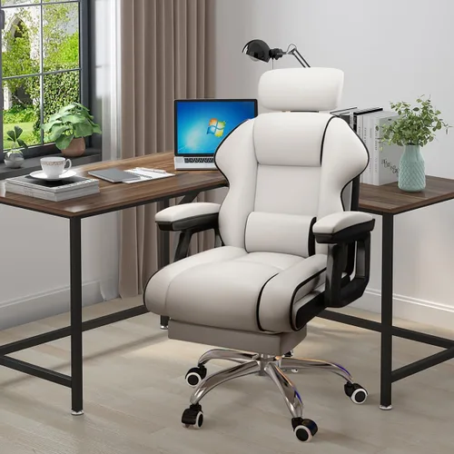 Miniatura 7 de Silla ejecutiva para computadora, silla de escritorio para oficina en casa, ángulo ajustable, ergonómica, de altura ajustable, sillas de piel Blanco