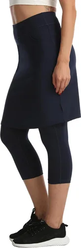 Miniatura 5 de HOKOYI Falda modesta con leggings adjuntos para mujer, entrenamiento hasta la rodilla, pantalones capri con 2 bolsillos