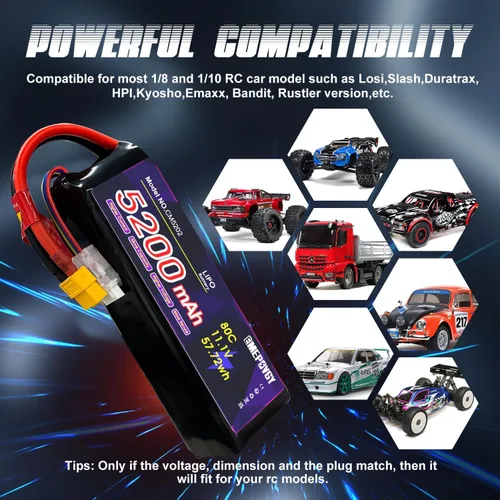 Miniatura 9 de 11.1V Lipo Batería 3S 5200mAh 80C Lipos Soft Case con XT60 Conector para RC Coche Avión Helicóptero Barco Carreras RC Hobby Funda blanda