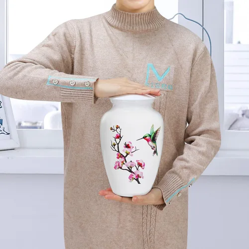 Miniatura 2 de Urna de cremación de colibrí para cenizas adultas, urna funeraria blanca, urna decorativa grande con bolsa de terciopelo, capacidad de hasta 200