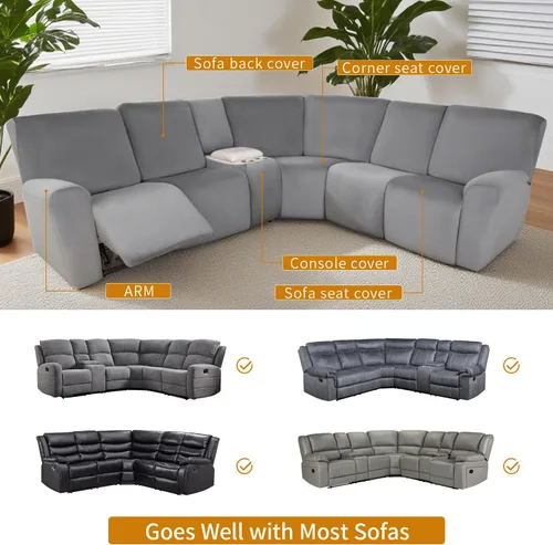 Miniatura 6 de HDCAXKJ Fundas para sofá modular reclinable, de terciopelo en forma de L, lavable, elástica, suave, con parte inferior elástica antideslizante
