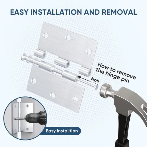 Miniatura 6 de TICONN Paquete de 6 bisagras de puerta de 3.5 pulgadas con pasador extraíble, herrajes para puertas residenciales bifold de hierro de 3-1/2 x 3-1/2