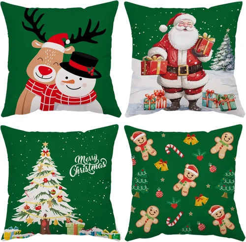 Miniatura 15 de Juego de 4 fundas de almohada de Navidad de 12 x 12 pulgadas, fundas de almohada de terciopelo de Navidad, fundas de almohada doradas y rojas