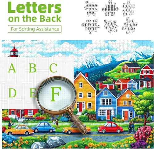Miniatura 3 de Blueforest Rompecabezas de 1000 piezas para adultos y personas mayores, rompecabezas colorido de faro de pueblo costero, rompecabezas de 27.5 x 19.7