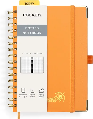 Miniatura 9 de POPRUN - Cuaderno de notas con espiral y puntos, diario A5 de 5.75" x 8.25", papel grueso de 120 gsm, 141 páginas numeradas, tapa dura para hombres