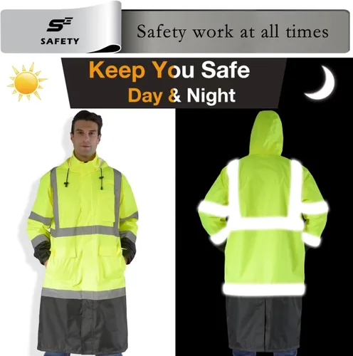 Miniatura 7 de sesafety Chaquetas de Lluvia de Seguridad para Hombres de Trabajo, Equipo de Lluvia de Alta Visibilidad Clase 3 para Construcción, Chaqueta