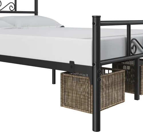 Miniatura 5 de Topeakmart Base de cama de metal clásico negro de 13 pulgadas con cabecero, base de colchón, plataforma de cama, base de cama con listones