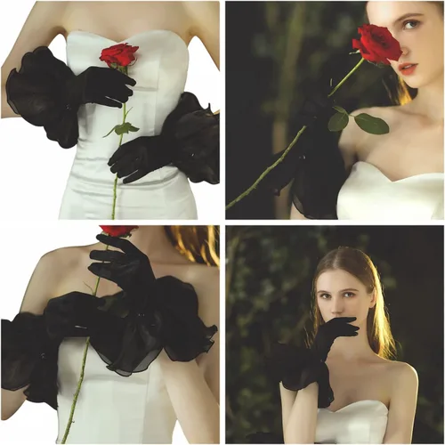 Miniatura 2 de Ayliss Guantes de boda para mujer, de satén, pétalos, ópera, fiesta de los años 20, para ocasiones especiales, vestido formal de baile o cosplay
