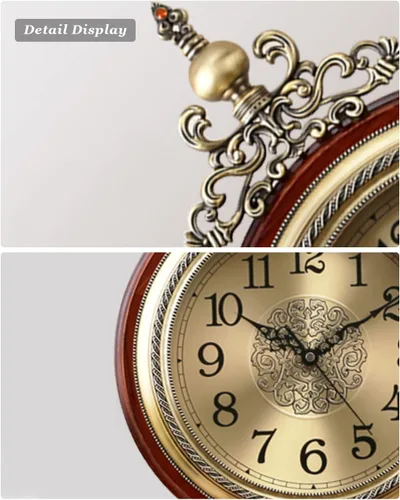 Miniatura 4 de Reloj de pared de péndulo, movimiento de cuarzo a pilas, silencioso sin tictac, reloj de madera grande de metal antiguo, para decoración del hogar