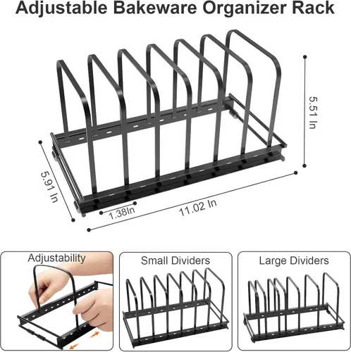 Miniatura 2 de Organizador de tabla de corte, paquete de 1 soporte ajustable para utensilios de hornear para gabinete y encimera, estante de metal con 7 ranuras