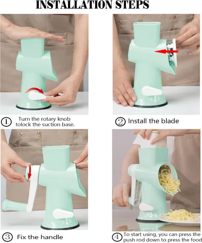 Miniatura 6 de Rallador de Queso Multifuncional Rotativo con Manivela Manual – Rallador de Queso Ralla, Rebana, Pica sin Esfuerzo. Aplicable para Queso, Verduras