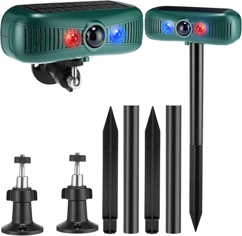 Qualirey 2 unidades de alarma solar para exteriores, sensor de movimiento, sirena de seguridad, detector de sonido, luz estroboscópica, 4 modos de