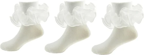 Calcetines de doble volantes para niñas pequeñas, con ribete de encaje, con detalles de encaje, tutú, para niñas pequeñas y grandes
