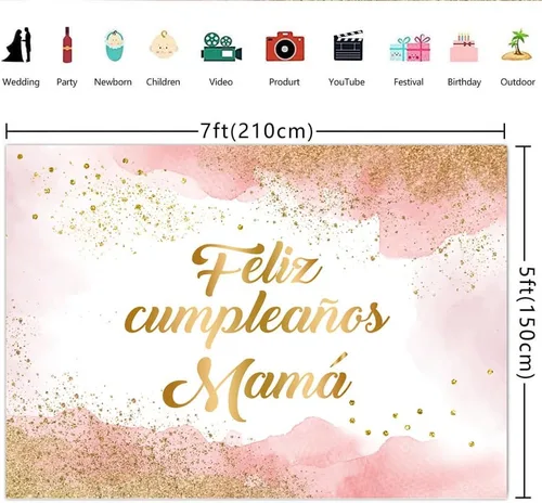 Miniatura 6 de Lofaris Fondo rosa de feliz cumpleaños de 7 x 5 pies para mamá, decoración de fiesta de cumpleaños de mamá, fotografía de nube rosa, decoración
