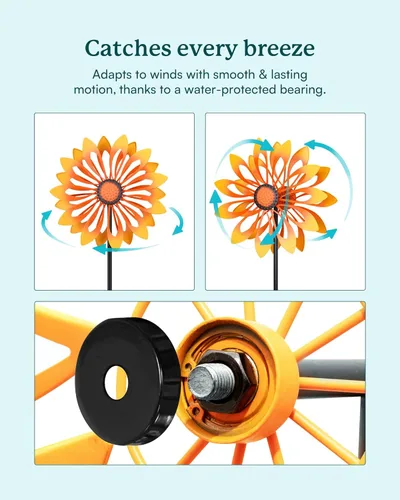Miniatura 3 de Giradores de Viento de Jardín de Girasol - Molino de Viento Giratorio Cinético de Metal para Exteriores, Decoración de Césped, Patio y Jardín