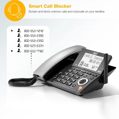 Miniatura 4 de AT&T DECT 6.0 Teléfono doméstico con cable/inalámbrico con 2 auriculares y contestador automático, bloqueador inteligente de llamadas, identificador